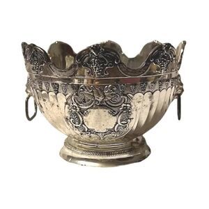 Vintage Silver Plate Ornate Monteith Bowl LION Handles Gold Wash Interior